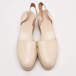 Pre Owned Tory Burch Cream Leather Dandy Ankle Wrap Espadrille Wedge Sandals Size 41