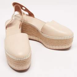 Pre Owned Tory Burch Cream Leather Dandy Ankle Wrap Espadrille Wedge Sandals Size 41