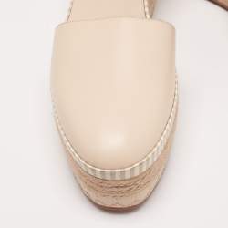Pre Owned Tory Burch Cream Leather Dandy Ankle Wrap Espadrille Wedge Sandals Size 41