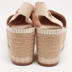 Pre Owned Tory Burch Cream Leather Dandy Ankle Wrap Espadrille Wedge Sandals Size 41