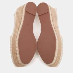 Pre Owned Tory Burch Cream Leather Dandy Ankle Wrap Espadrille Wedge Sandals Size 41