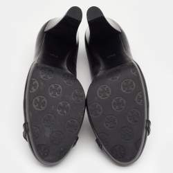 Pre Owned حذاء كعب عالي توري برش كاليستا بالشعار جلد أسود مزخرف مقاس 38.5