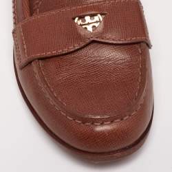 Pre Owned Tory Burch Brown Leather Slip On Loafers Size 37.5