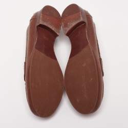 Pre Owned Tory Burch Brown Leather Slip On Loafers Size 37.5