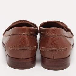 Pre Owned Tory Burch Brown Leather Slip On Loafers Size 37.5