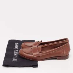 Pre Owned Tory Burch Brown Leather Slip On Loafers Size 37.5