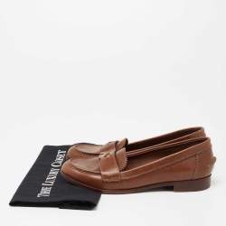 Pre Owned Tory Burch Brown Leather Slip On Loafers Size 38