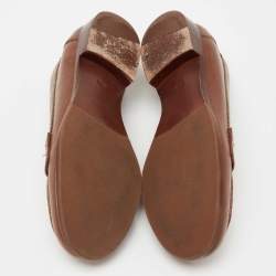 Pre Owned Tory Burch Brown Leather Slip On Loafers Size 38