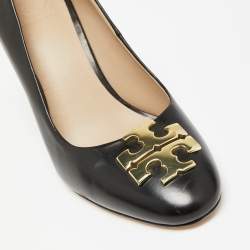 Pre Owned Tory Burch Black Leather Wedge Pumps Size 36.5