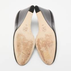 Pre Owned Tory Burch Black Leather Wedge Pumps Size 36.5