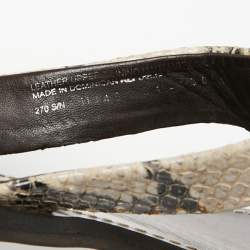 Pre Owned Tory Burch Beige/Black Snakeskin Embossed Leather Flat Thong Sandals Size 38.5