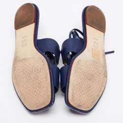 Pre Owned Tory Burch Nay Blue Leather Ankle Wrap Flats Size 36.5