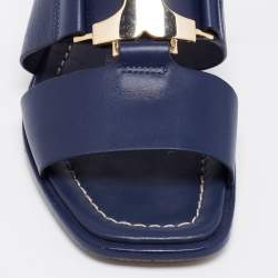 Pre Owned Tory Burch Nay Blue Leather Ankle Wrap Flats Size 36.5