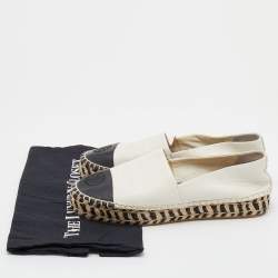 Pre Owned Tory Burch White/Black Leather Cap Toe Espadrille Flats Size 39