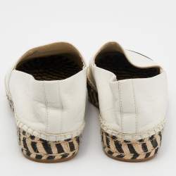 Pre Owned Tory Burch White/Black Leather Cap Toe Espadrille Flats Size 39