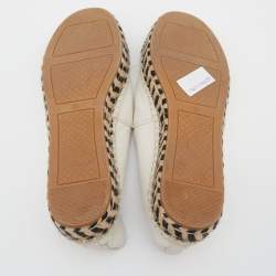 Pre Owned Tory Burch White/Black Leather Cap Toe Espadrille Flats Size 39