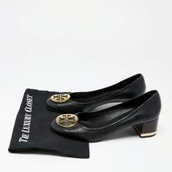 Pre Owned حذاء كعب عالي توري برش جاني جلد أسود كعب سميك مقاس 40.5