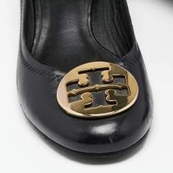 Pre Owned حذاء كعب عالي توري برش جاني جلد أسود كعب سميك مقاس 40.5