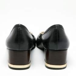 Pre Owned حذاء كعب عالي توري برش جاني جلد أسود كعب سميك مقاس 40.5