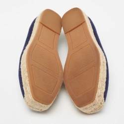 مملوكة مسبقًا Tory Burch Navy Blue Canvas Wells Platform Espadrille Flats Size 38