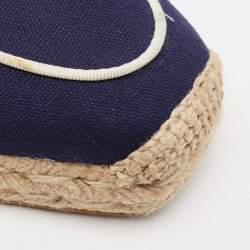 مملوكة مسبقًا Tory Burch Navy Blue Canvas Wells Platform Espadrille Flats Size 38