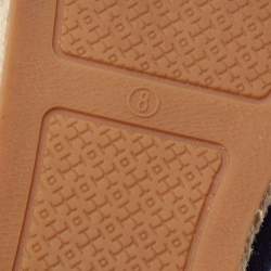 مملوكة مسبقًا Tory Burch Navy Blue Canvas Wells Platform Espadrille Flats Size 38