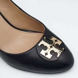 مملوكة مسبقًا Tory Burch Black Leather Luna Wedge Pumps Size 39.5