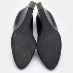 مملوكة مسبقًا Tory Burch Black Leather Luna Wedge Pumps Size 39.5