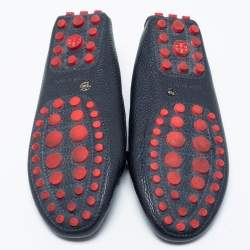 Pre Owned Tory Burch Navy Blue Leather Slip On Loafers Size 36.5