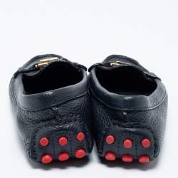 Pre Owned Tory Burch Navy Blue Leather Slip On Loafers Size 36.5