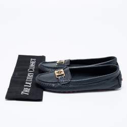Pre Owned Tory Burch Navy Blue Leather Slip On Loafers Size 36.5