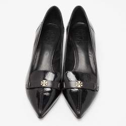 Pre Owned حذاء كعب عالي توري برش إليزا جلد أسود لامع مقدمة مدببة مقاس 36