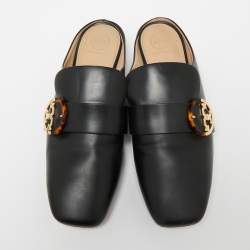 Pre Owned حذاء لوفرز توري برش سيدني جلد أسود بلا خلف كعب مقاس 40