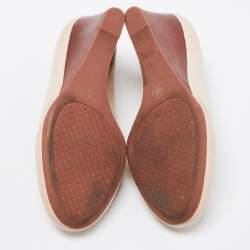 Pre Owned Tory Burch Cream Leather Wedge Pumps Size 37