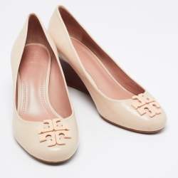 Pre Owned Tory Burch Cream Leather Wedge Pumps Size 37