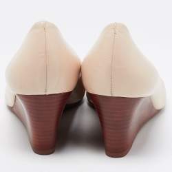 Pre Owned Tory Burch Cream Leather Wedge Pumps Size 37