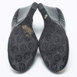 Pre Owned Tory Burch Black Quilted Leather Reva Wedge Pumps Size 41