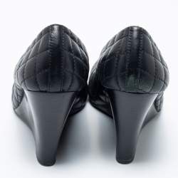 Pre Owned Tory Burch Black Quilted Leather Reva Wedge Pumps Size 41