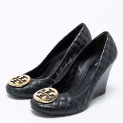 Tory Burch Black Quilted Leather Reva Wedge Pumps Size 41 Tory Burch | TLC