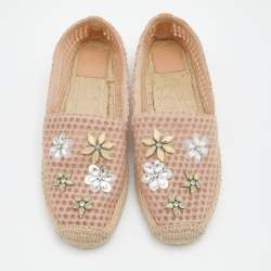 Pre Owned Tory Burch Pink Mesh Crystal Embellished Espadrille Flats Size 39