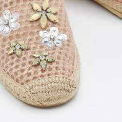 Pre Owned Tory Burch Pink Mesh Crystal Embellished Espadrille Flats Size 39