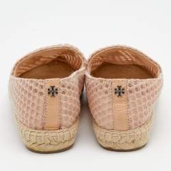 Pre Owned Tory Burch Pink Mesh Crystal Embellished Espadrille Flats Size 39
