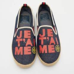 Pre Owned Tory Burch Blue Denim Je T'Aime Espadrille Flats Size 37