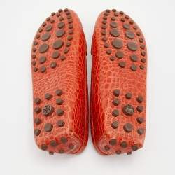 Pre Owned Tory Burch Orange Croc Embossed Leather Driver Loafers Size 39