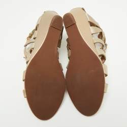 Pre Owned Tory Burch Metallic Gold Leather Laser Cut Sandals Size 36