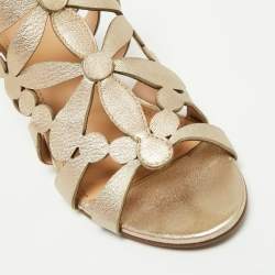Pre Owned Tory Burch Metallic Gold Leather Laser Cut Sandals Size 36