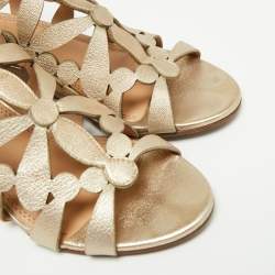 Pre Owned Tory Burch Metallic Gold Leather Laser Cut Sandals Size 36