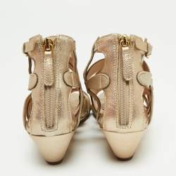 Pre Owned Tory Burch Metallic Gold Leather Laser Cut Sandals Size 36