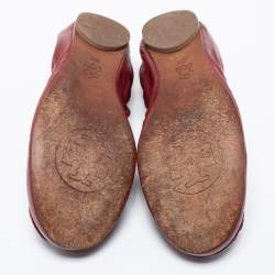 Pre Owned Tory Burch Burgundy Leather Scrunch Ballet Flats Size 36