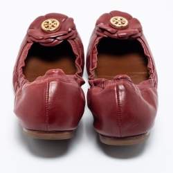 Pre Owned Tory Burch Burgundy Leather Scrunch Ballet Flats Size 36